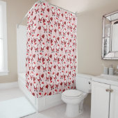 Santa Claus Pattern Candy Canes Snowflakes Red Douchegordijn (In situ)