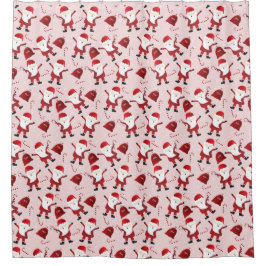 Santa Claus Pattern Candy Canes Snowflakes Red Douchegordijn