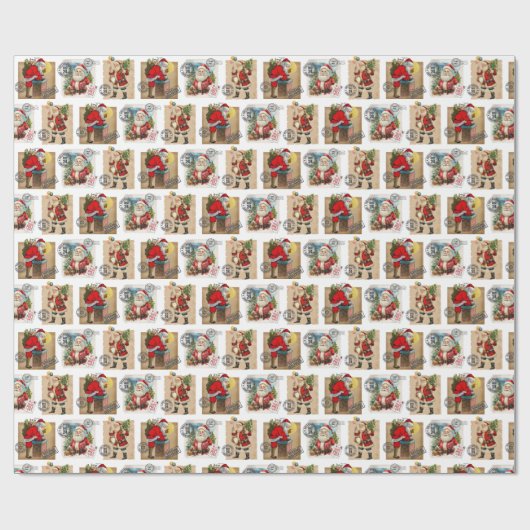 Santa Claus Pattern Wrapping Paper Cadeaupapier (Vlak)