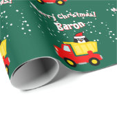 Santa Claus penguin cartoon in truck fun Christmas Cadeaupapier (Rol Hoek)