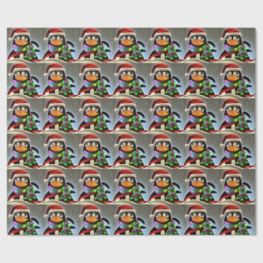 Santa Claus Penguin Pattern Cadeaupapier (Vlak)