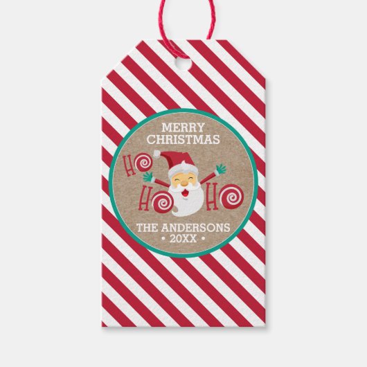 Santa Claus Peppermint Persoonlijke Kerstmis Cadeaulabel (Voorkant)