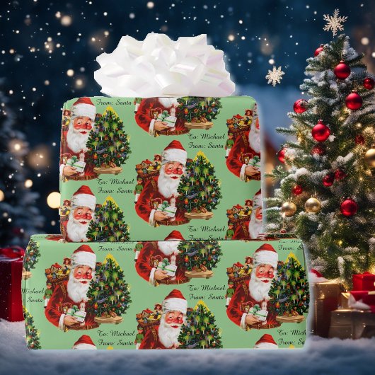 Santa Claus Personaliseer de Naam van Ontvangers K Cadeaupapier