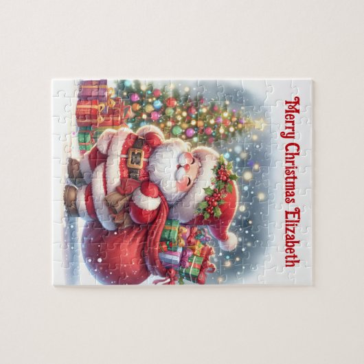 Santa Claus Personaliseer Naam Kindercadeau Legpuzzel (Horizontaal)