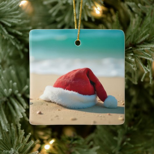 Santa Claus Pet op een tropisch strand Keramisch Ornament (Boom)