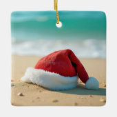 Santa Claus Pet op een tropisch strand Keramisch Ornament (Voorkant)