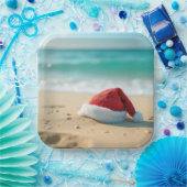 Santa Claus Pet op een tropisch strand Papieren Bordje (Feest)
