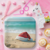 Santa Claus Pet op een tropisch strand Papieren Bordje (Feest)