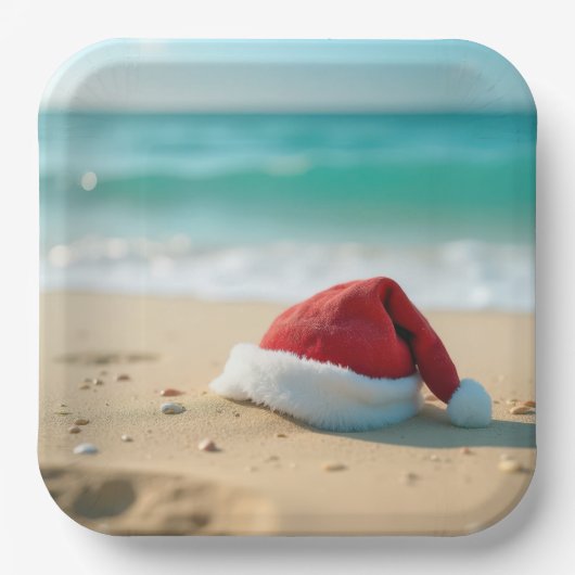 Santa Claus Pet op een tropisch strand Papieren Bordje (Voorkant)