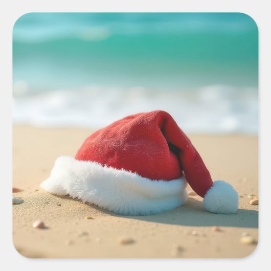 Santa Claus Pet op een tropisch strand Vierkante Sticker (Voorkant)