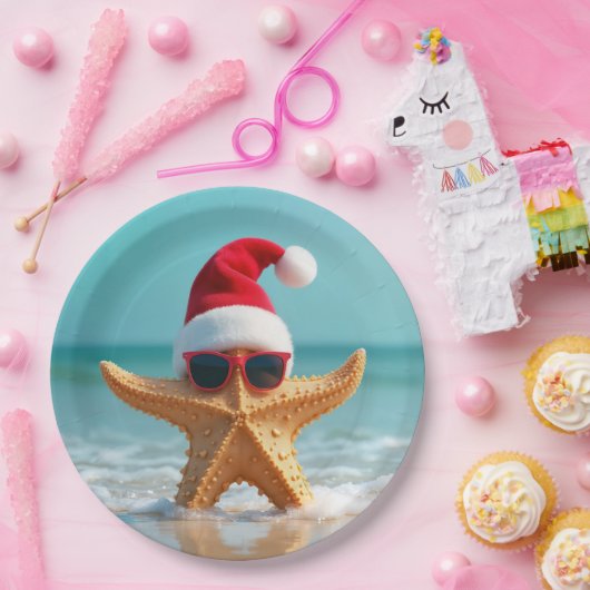 Santa Claus Pet op een zeester Papieren Bordje (Feest)