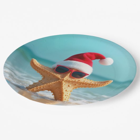 Santa Claus Pet op een zeester Papieren Bordje (Gekanteld)