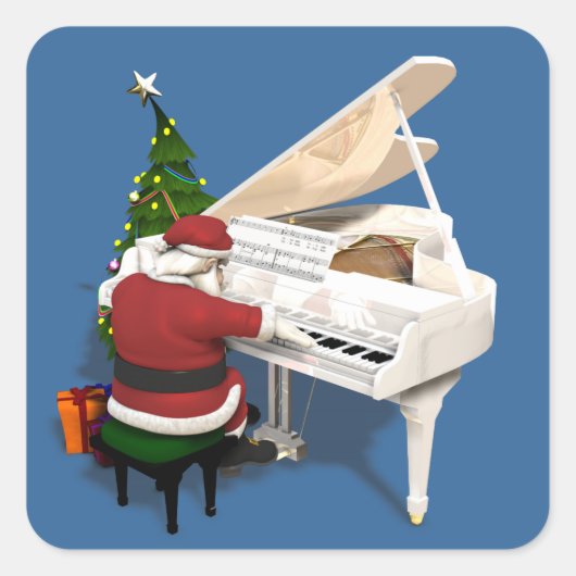 Santa Claus Pianist Vierkante Sticker (Voorkant)