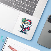 SANTA CLAUS - Pickleball Mascot Court Player Fun Sticker (Laptop met iPhone)