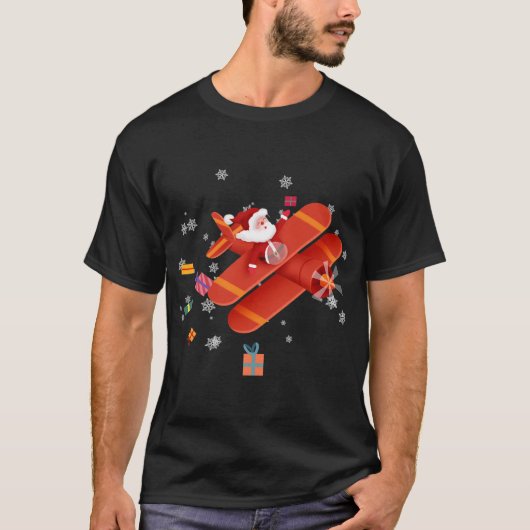 Santa Claus Pilot Flying Airplane Merry Kerstry T-shirt (Voorkant)