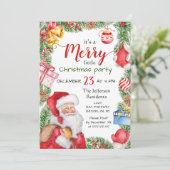 Santa Claus Pine Branch Merry Kerstparty Kaart (Staand voorkant)