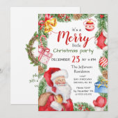 Santa Claus Pine Branch Merry Kerstparty Kaart (Voorkant / Achterkant)