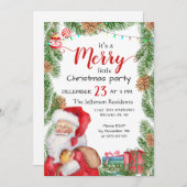 Santa Claus Pine Branch Merry Kerstparty Kaart (Voorkant / Achterkant)
