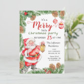 Santa Claus Pine Branch Merry Kerstparty Kaart (Staand voorkant)