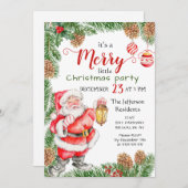 Santa Claus Pine Branch Merry Kerstparty Kaart (Voorkant / Achterkant)