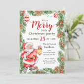 Santa Claus Pine Branch Merry Kerstparty Kaart (Staand voorkant)