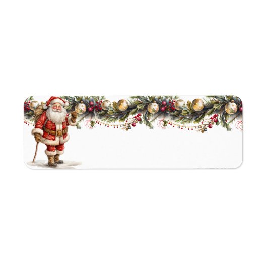 Santa Claus Pine Garland Gouden Ornamenten Etiket (Voorkant)