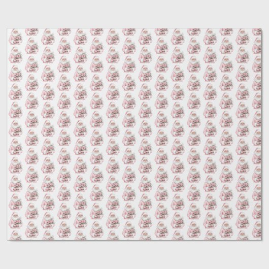 Santa Claus Pink Christmas Cadeaupapier (Vlak)