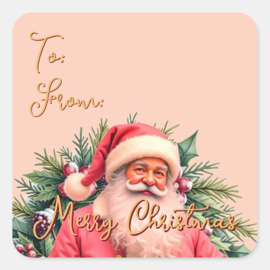 Santa Claus Pink Elegant Vierkante Sticker (Voorkant)