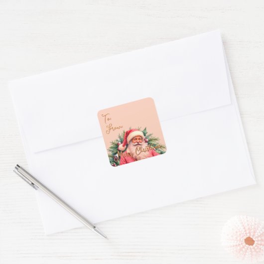 Santa Claus Pink Elegant Vierkante Sticker (Envelop)