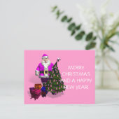 Santa Claus Pink Ribbons Feestdagenkaart (Staand voorkant)