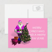 Santa Claus Pink Ribbons Feestdagenkaart (Voorkant / Achterkant)