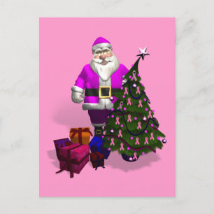 Santa Claus Pink Ribbons Feestdagenkaart