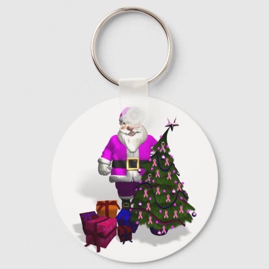 Santa Claus Pink Ribbons Sleutelhanger (Voorkant)