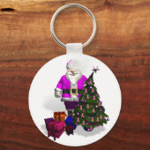 Santa Claus Pink Ribbons Sleutelhanger (Voorkant)