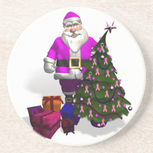 Santa Claus Pink Ribbons Zandsteen Onderzetter