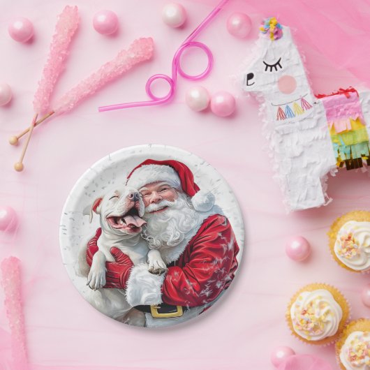 Santa Claus & Pitbull Puppy Dog, Papieren Bord (Feest)