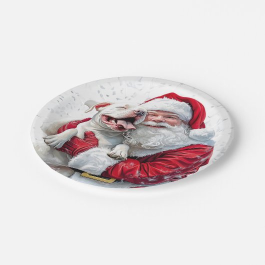 Santa Claus & Pitbull Puppy Dog, Papieren Bord (Gekanteld)