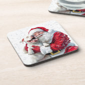 Santa Claus & Pitbull Puppy Hond Bier Onderzetter (Linkerzijde)