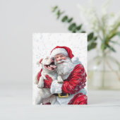 Santa Claus & Pitbull Puppy Hond Briefkaart (Staand voorkant)