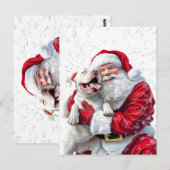 Santa Claus & Pitbull Puppy Hond Briefkaart (Voorkant / Achterkant)