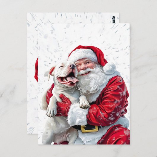 Santa Claus & Pitbull Puppy Hond Briefkaart (Voorkant / Achterkant)