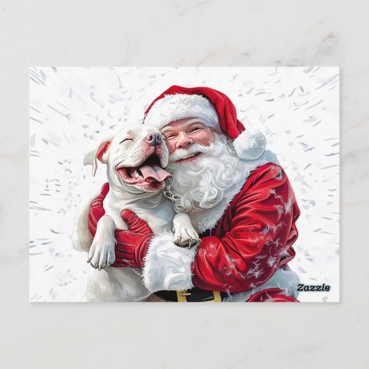 Santa Claus & Pitbull Puppy Hond Briefkaart (Achterkant)