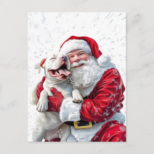 Santa Claus & Pitbull Puppy Hond Briefkaart (Voorkant)