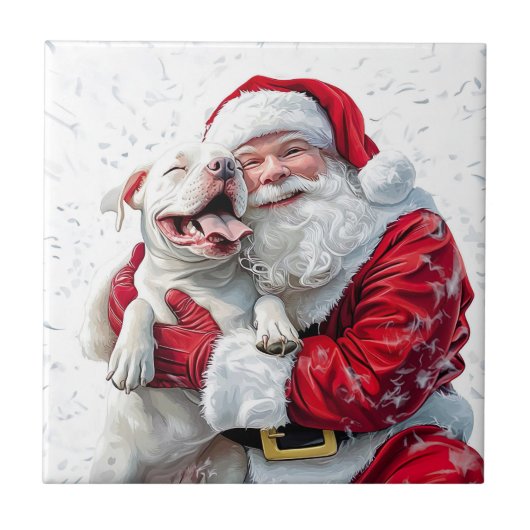 Santa Claus & Pitbull Puppy Hond Tegeltje (Voorkant)