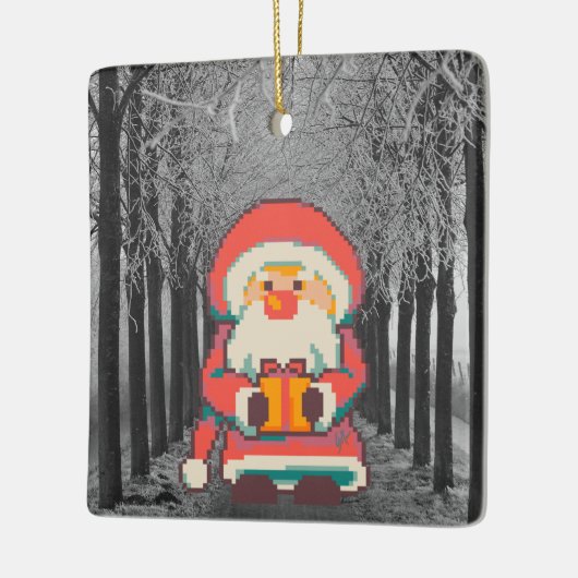 Santa Claus Pixelart Ho, Ho, Pixel Art  Keramisch Ornament (Links)