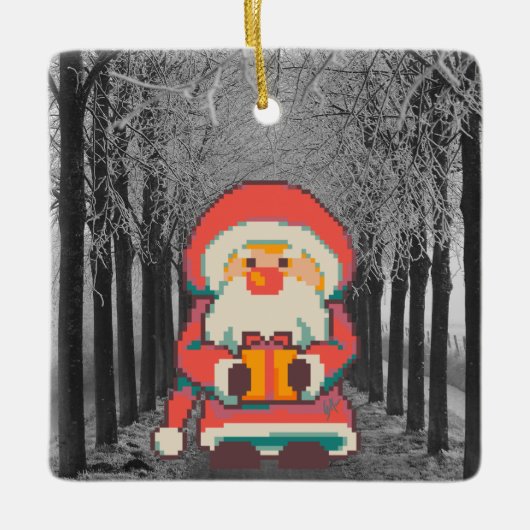 Santa Claus Pixelart Ho, Ho, Pixel Art  Keramisch Ornament (Voorkant)