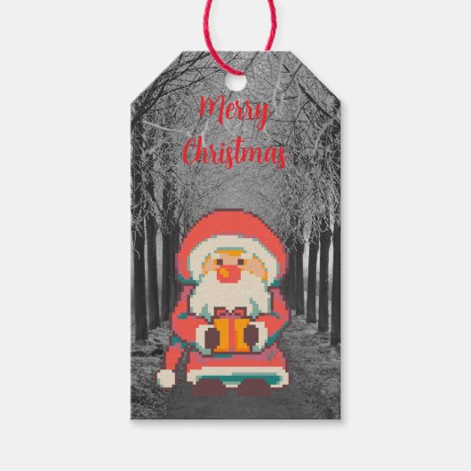 Santa Claus Pixelart Merry Christmas, Pixel Art  Cadeaulabel (Voorkant)