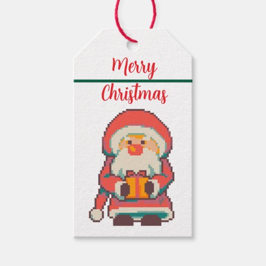 Santa Claus Pixelart Merry Christmas, Pixel Art Cadeaulabel (Voorkant)