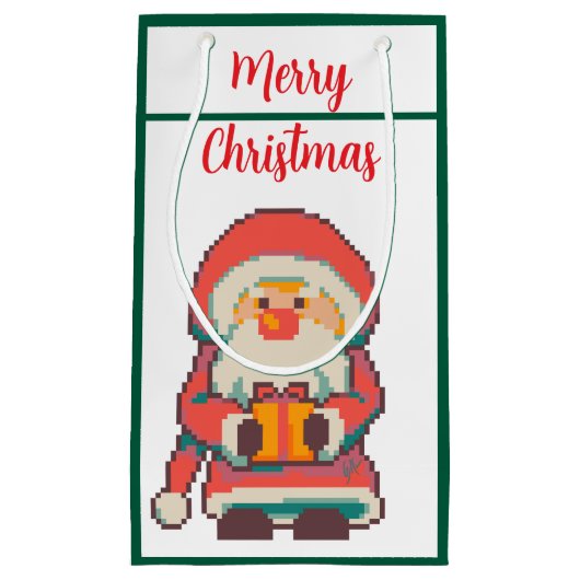 Santa Claus Pixelart Merry Christmas, Pixel Art  Klein Cadeauzakje (Voorkant)
