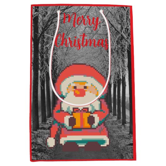 Santa Claus Pixelart Merry Christmas, Pixel Art  Medium Cadeauzakje (Voorkant)